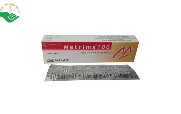 Viên đặt phụ khoa Metrima 100 trị bệnh nấm Candida ở âm hộ, âm đạo.